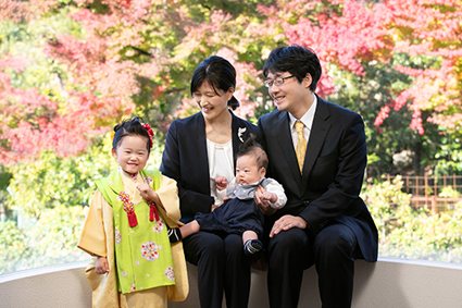 京都の七五三紅葉の家族写真